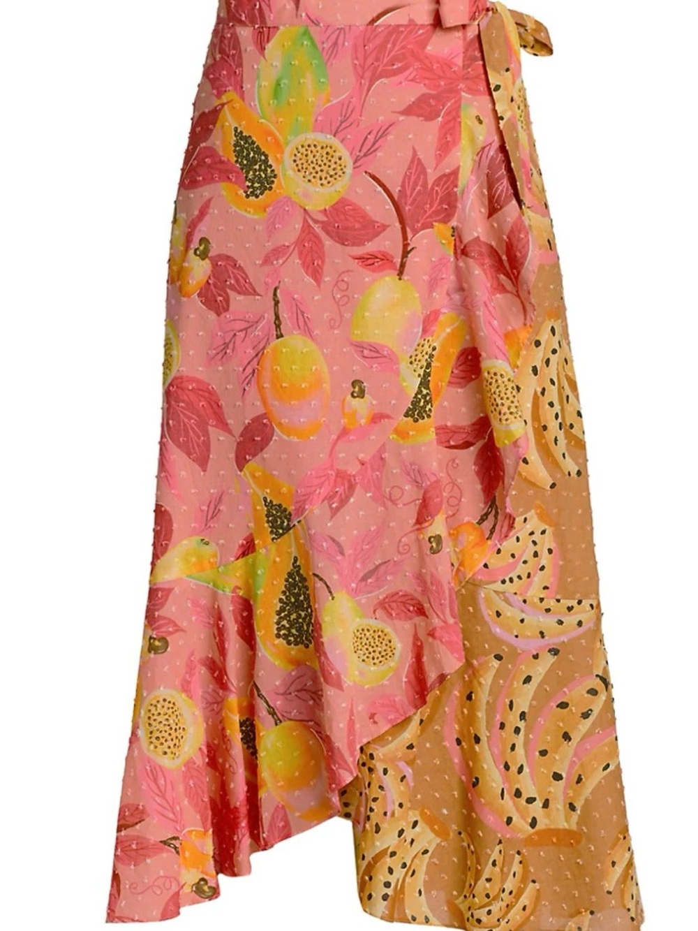 FARM Rio Pink and Yellow Tropical Fruit Wrap Midi Skirt
